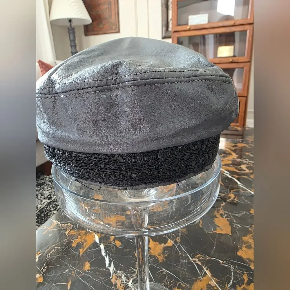Vtg Gray Leather Fiddler Greek Fisherman Sailor Newsboy Driver Cap M - Picture 6 of 14